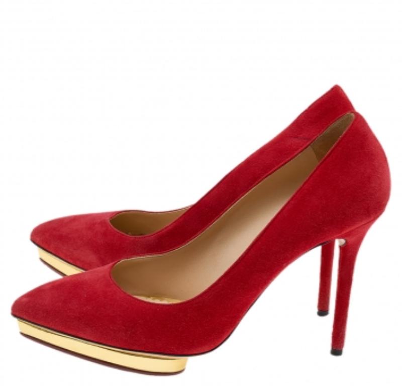 Charlotte Olympia Orange Suede Platform Pumps Size 38 1