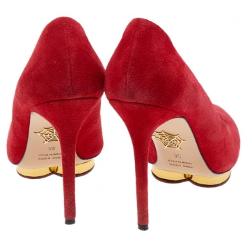 Charlotte Olympia Orange Suede Platform Pumps Size 38 2