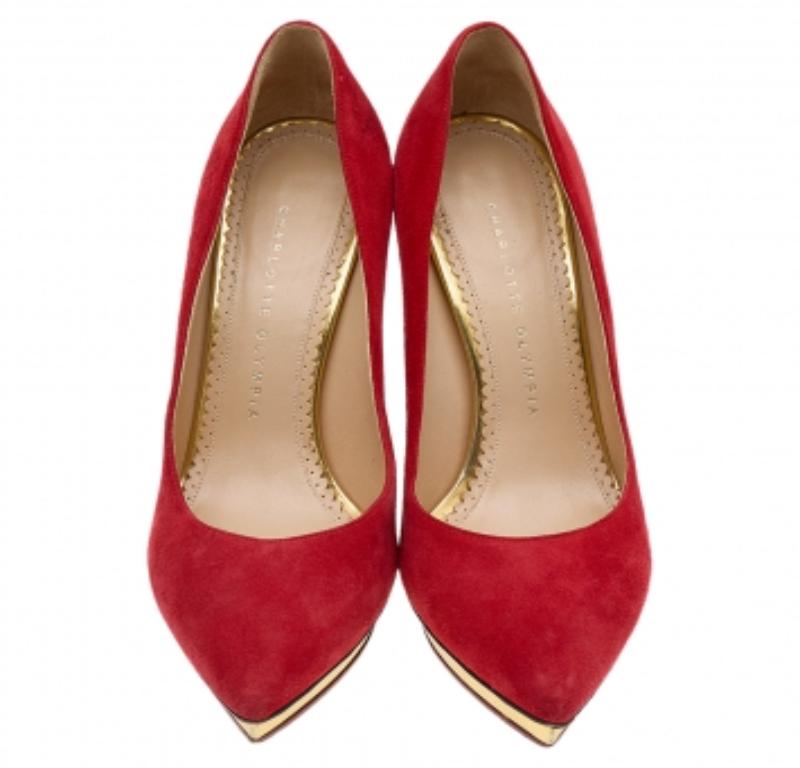 Charlotte Olympia Orange Suede Platform Pumps Size 38 3