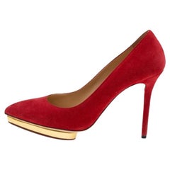 Charlotte Olympia Orange Suede Platform Pumps Size 38