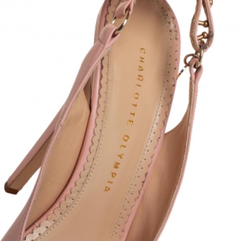 Charlotte Olympia Pale Pink Leather Bon Bon Platform Slingback Sandals Size 39 For Sale 1