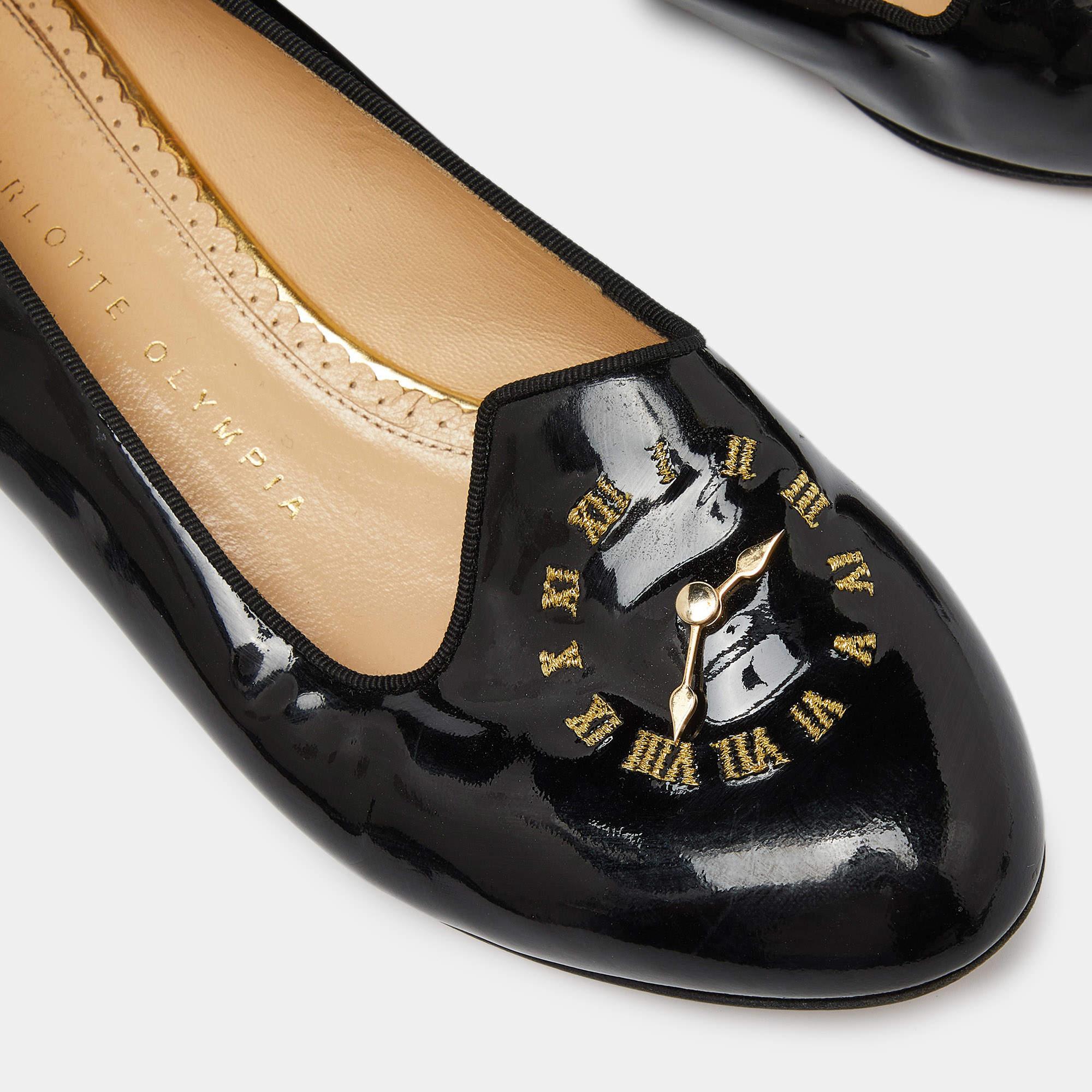 Charlotte Olympia Lackleder Modeably Late Clock Face Smoking Slippers 36 im Angebot 3