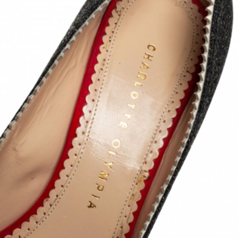 Black Charlotte Olympia Patent Leather Scalloped Trim Peep Toe Platform Pumps Size37.5 For Sale