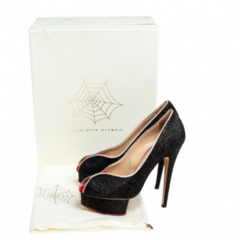Women's Charlotte Olympia Patent Leather Scalloped Trim Peep Toe Platform Pumps Size37.5 For Sale