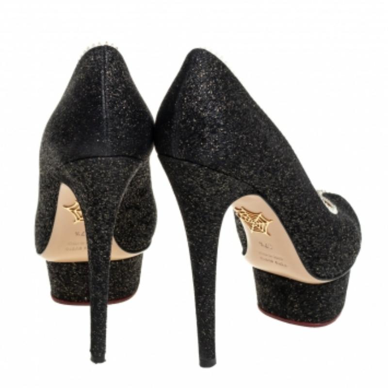 Charlotte Olympia Patent Leather Scalloped Trim Peep Toe Platform Pumps Size37.5 For Sale 3