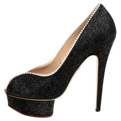 Charlotte Olympia Patent Leather Scalloped Trim Peep Toe Platform Pumps Size37.5