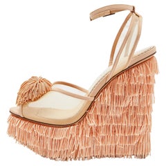 Charlotte Olympia Peach Pink Mesh and Satin Gigi Wedge Sandals Size 38.5