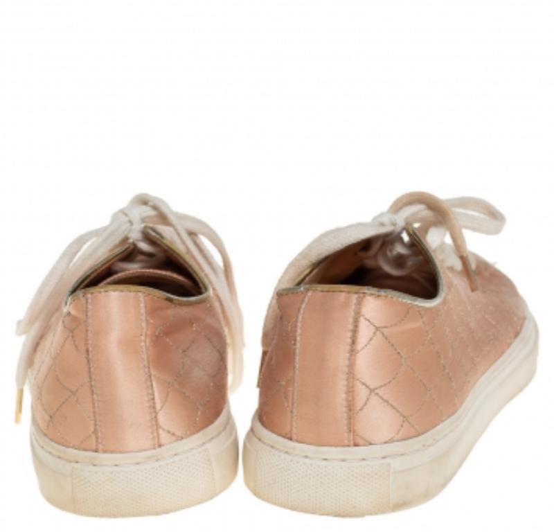 Women's Charlotte Olympia Peach Satin Web Low Top Sneakers Size 36.5 For Sale