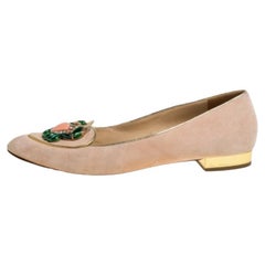 Charlotte Olympia Peach Suede Birthday Zodiac Cancer Ballet Flats Size 40