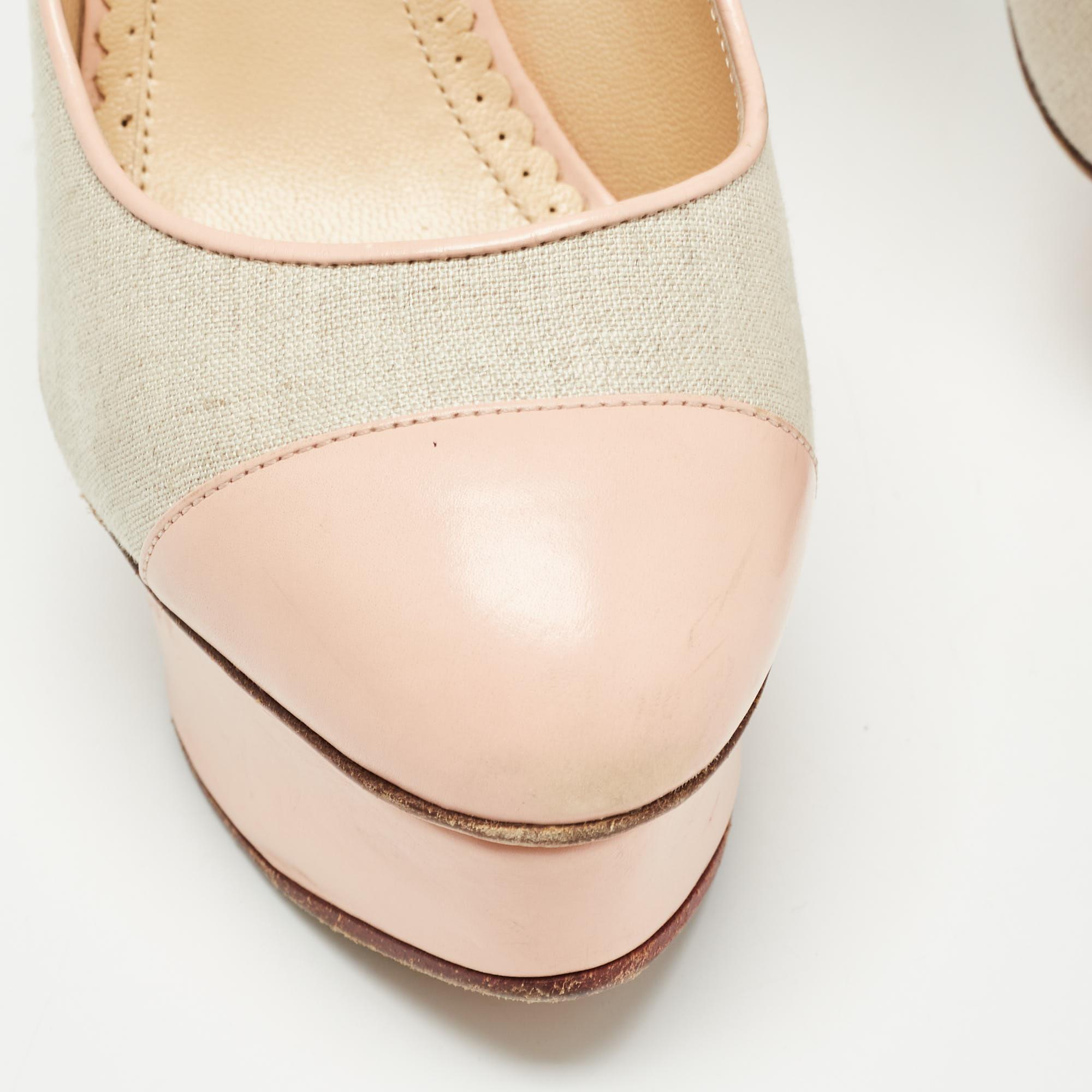 Charlotte Olympia Pumps in tela e pelle rosa/grigia misura 36 in vendita 2