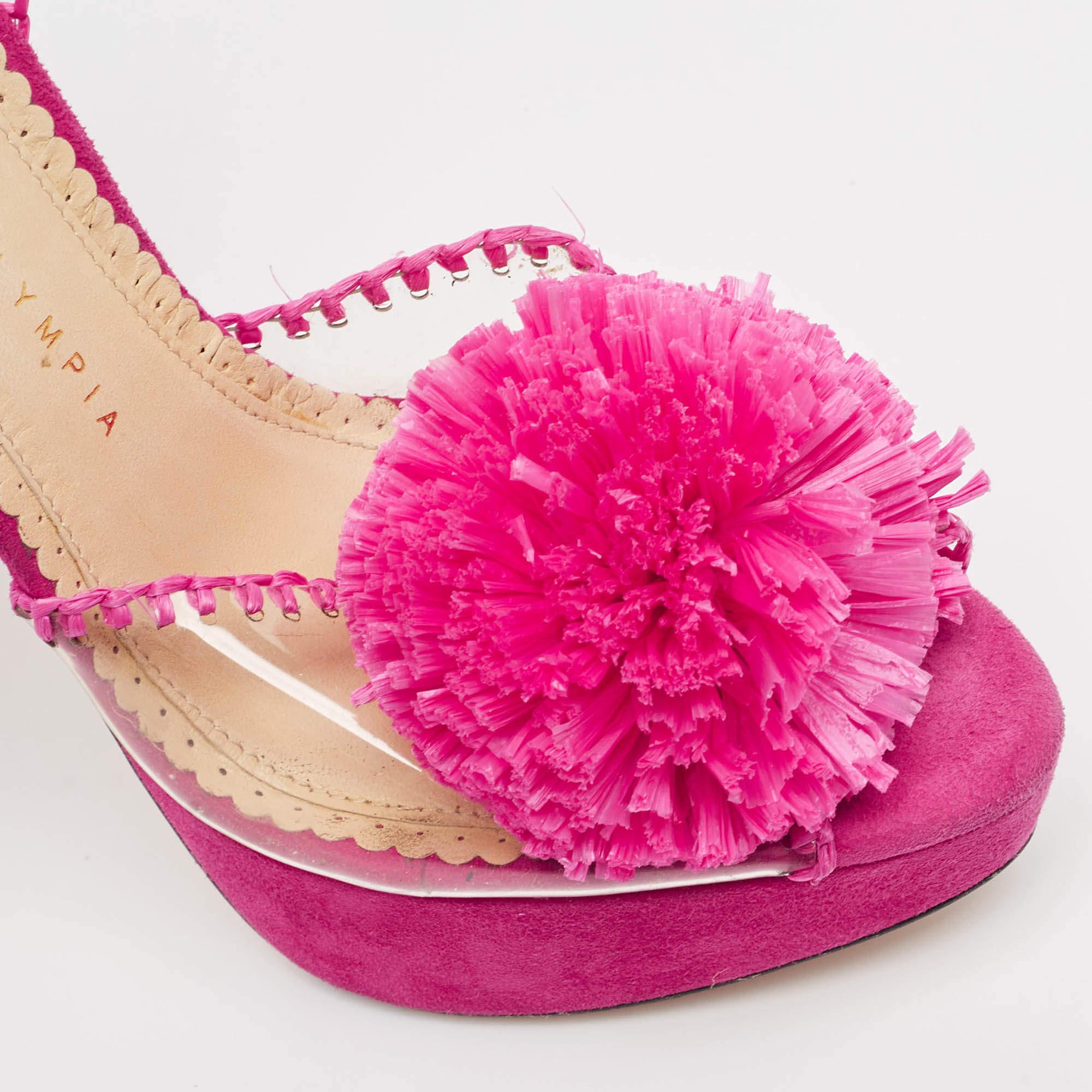 Charlotte Olympia Pink PVC and Suede Pomeline Ankle Strap Sandals Size 37.5 For Sale 4