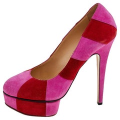 Charlotte Olympia Pink/Red Suede Striped Priscilla Platform Pumps Size 38