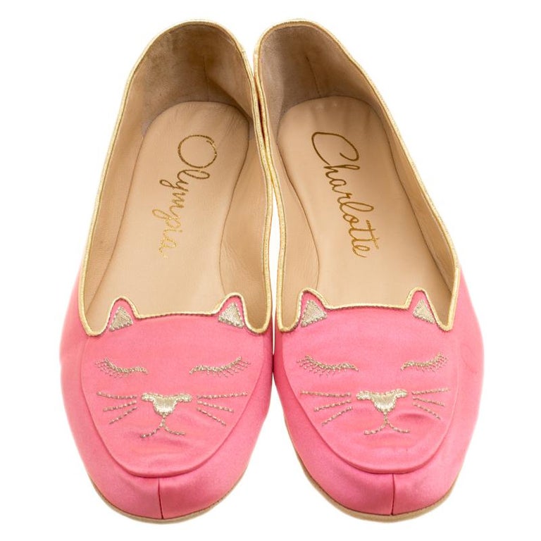 Charlotte Olympia Pink Satin Cat Nap Slipper Set M For Sale at 1stDibs