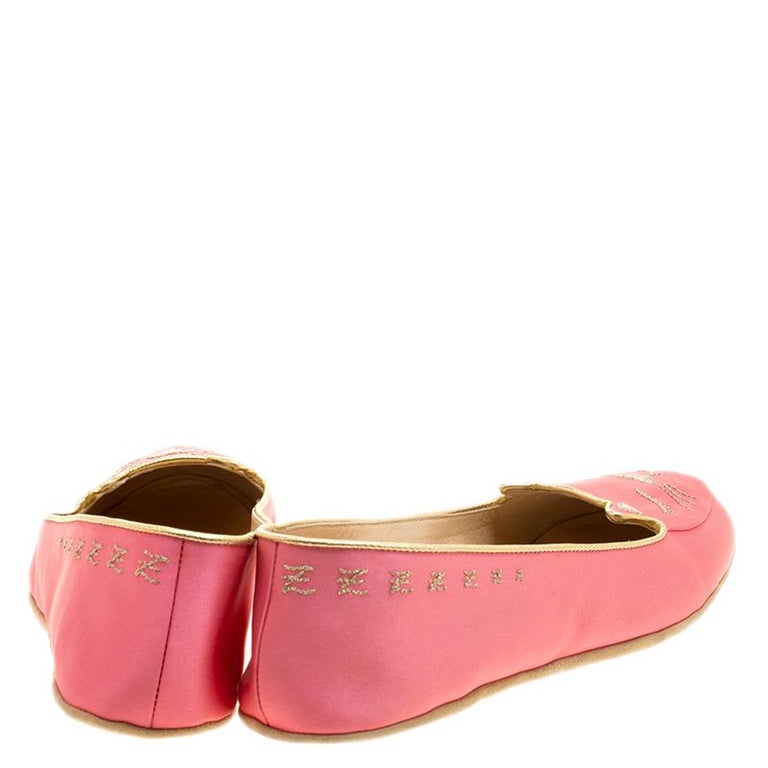 Charlotte Olympia Pink Satin Cat Nap Slipper Set M For Sale at 1stDibs