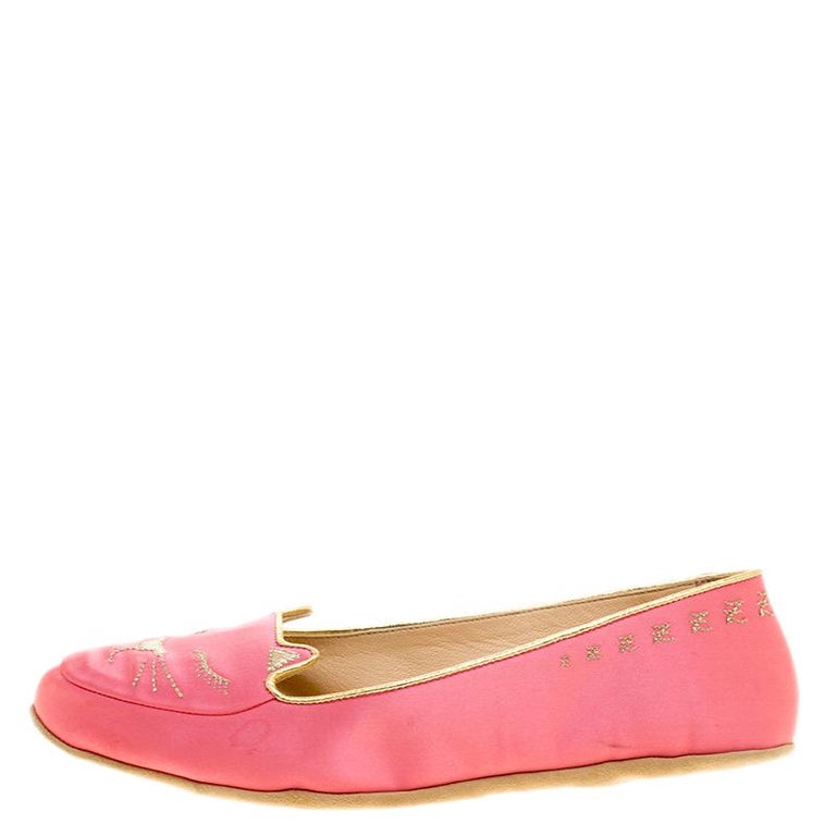 Charlotte Olympia Pink Satin Cat Nap Slipper Set M For Sale at 1stDibs
