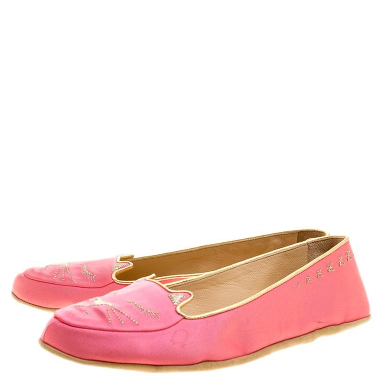 Charlotte Olympia Pink Satin Cat Nap Slipper Set M For Sale at 1stDibs