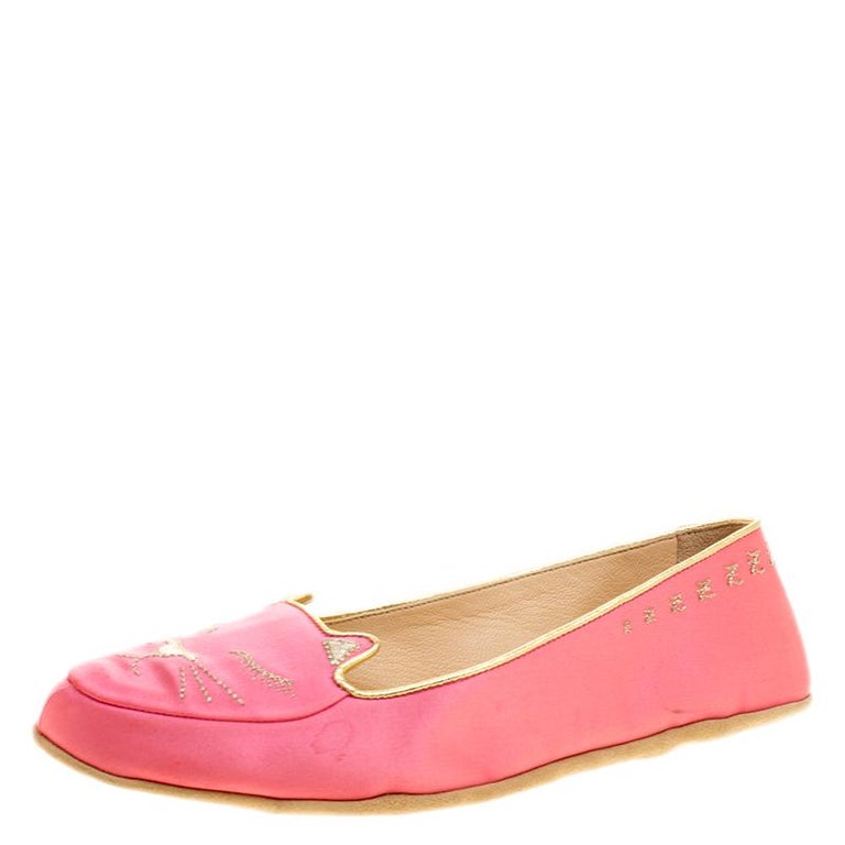 Charlotte Olympia Pink Satin Cat Nap Slipper Set M For Sale at 1stDibs