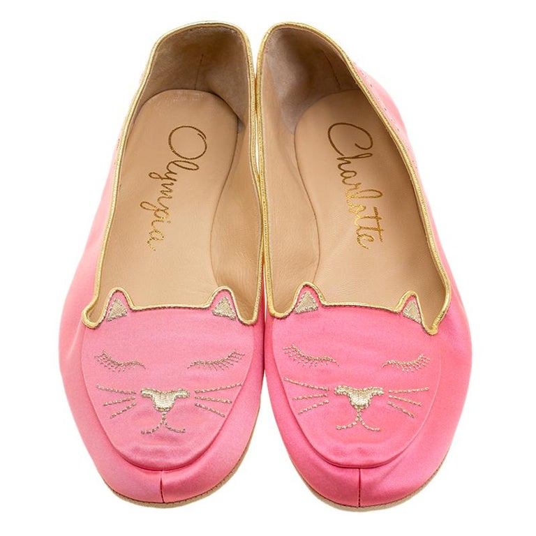Charlotte Olympia Pink Satin Cat Nap Slipper Set XS For Sale at 1stDibs