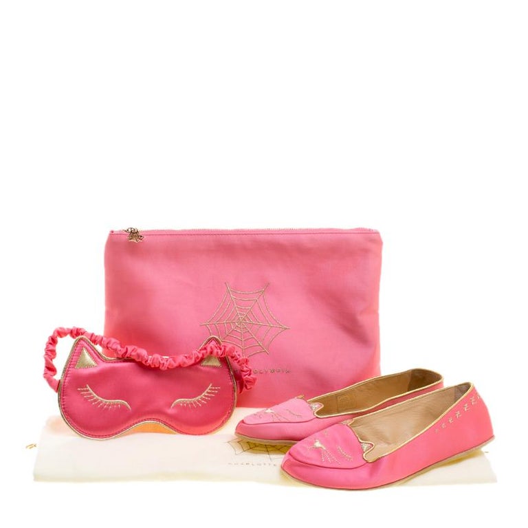 Charlotte Olympia Pink Satin Cat Nap Slipper Set XS For Sale at 1stDibs