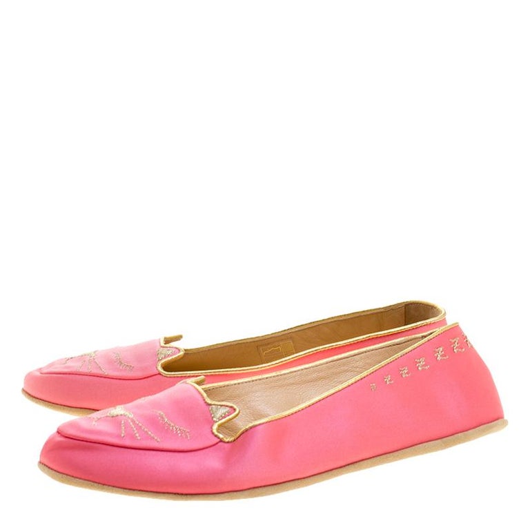 Charlotte Olympia Pink Satin Cat Nap Slipper Set XS For Sale at 1stDibs