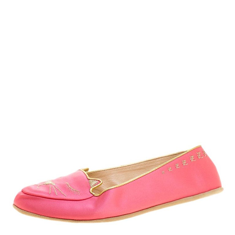 Charlotte Olympia Pink Satin Cat Nap Slipper Set XS For Sale at 1stDibs