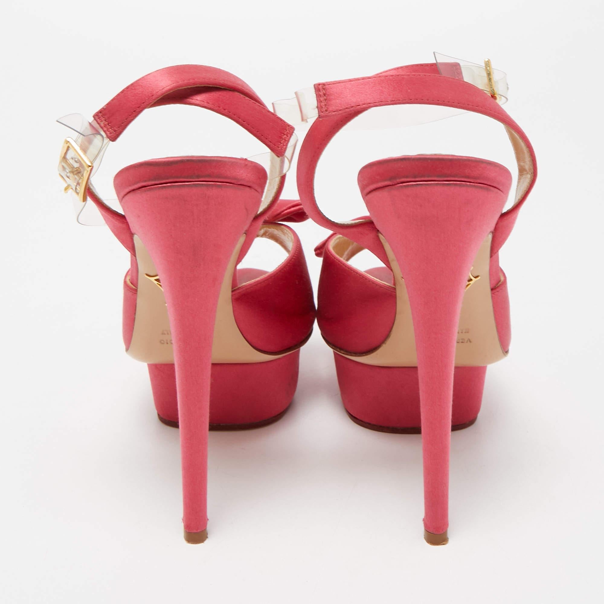 Charlotte Olympia Pink Satin Serena Bow Ankle Strap Platform Sandals Size 38 For Sale 1