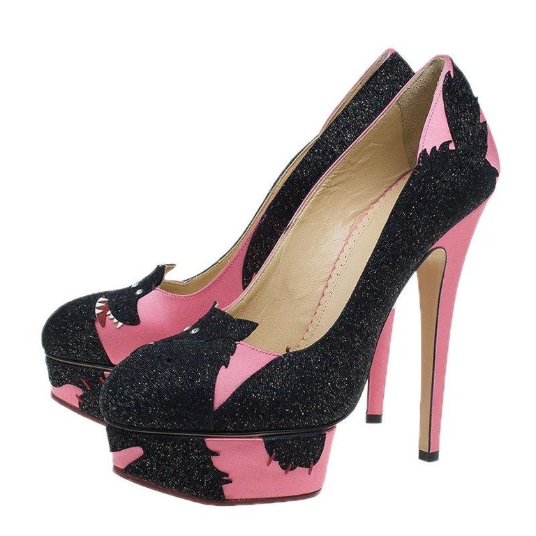 Charlotte Olympia Pink Satin She Wolf Platform Pumps Size 38 For Sale ...