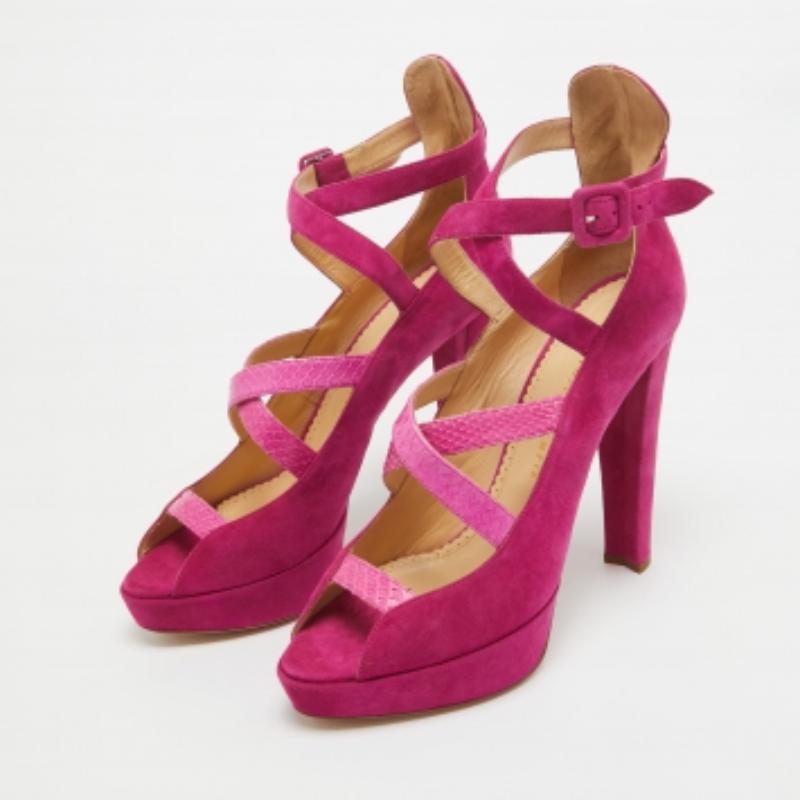 Charlotte Olympia - Escarpins en daim et peau de serpent rose - Taille 41 en vente 1