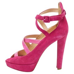 Charlotte Olympia Pink Suede and Python Platform Ankle Strap Pumps Size 41