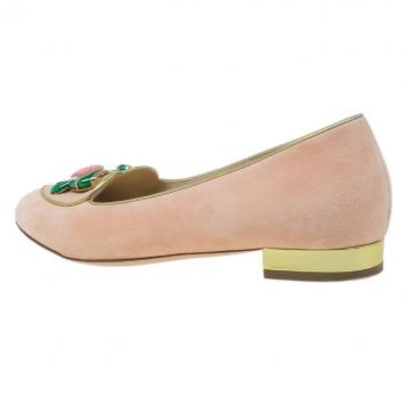 Beige Charlotte Olympia - Slippers en daim rose Cancer Smoking Taille 39 en vente