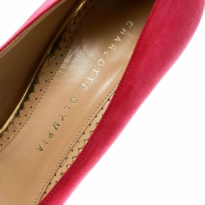 Charlotte Olympia Pink Suede Dotty Platform Pumps Size 39.5 2