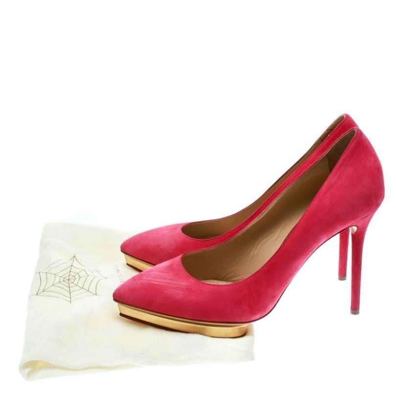 Charlotte Olympia Pink Suede Dotty Platform Pumps Size 39.5 4