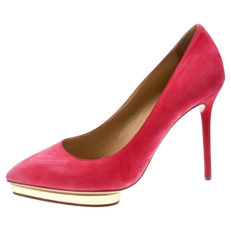 Charlotte Olympia - Escarpins à plateforme Dotty en daim rose, taille 39,5
