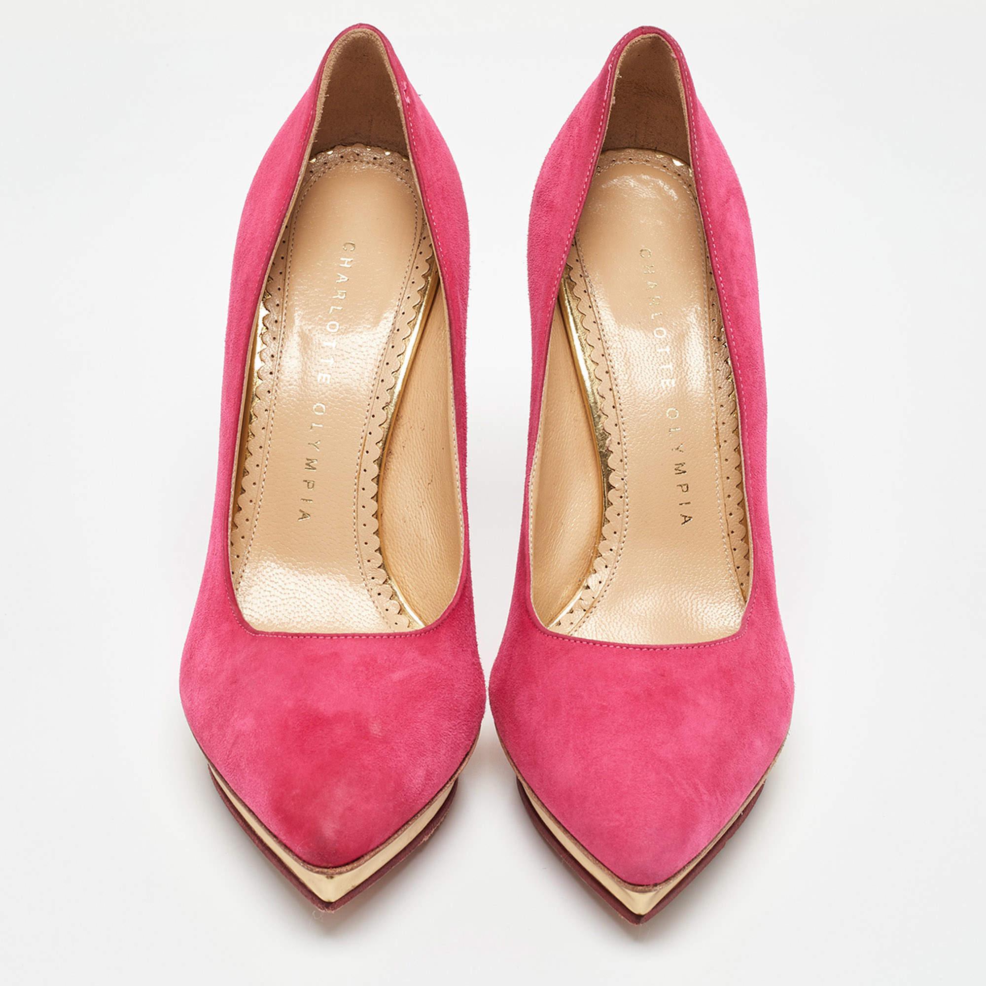 Rose Charlotte Olympia escarpins à plateforme en daim rose taille 36 en vente