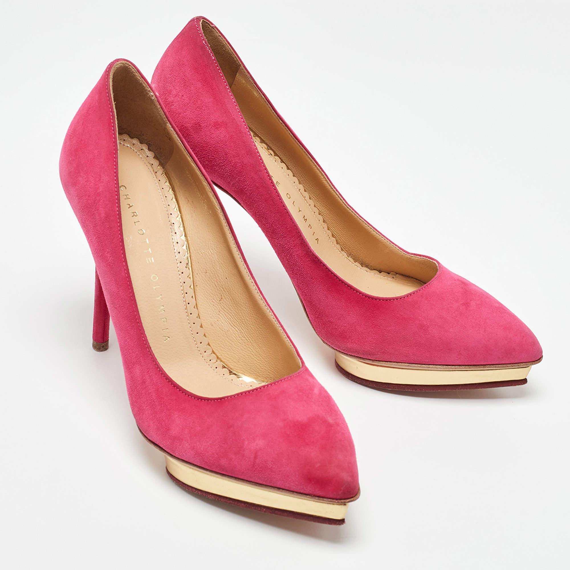 Charlotte Olympia escarpins à plateforme en daim rose taille 36 Bon état - En vente à Dubai, Al Qouz 2