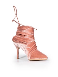 Charlotte Olympia Pink Velvet Ruched Ankle Boots Size IT 37