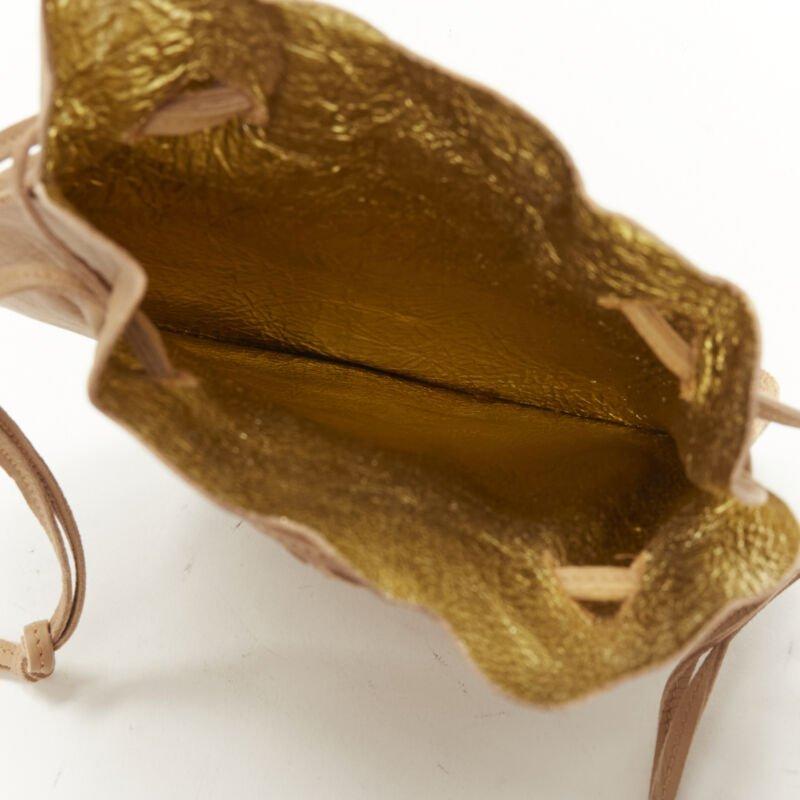 CHARLOTTE OLYMPIA Precious Pouch gold Kitty print tan leather drawstring bag 5