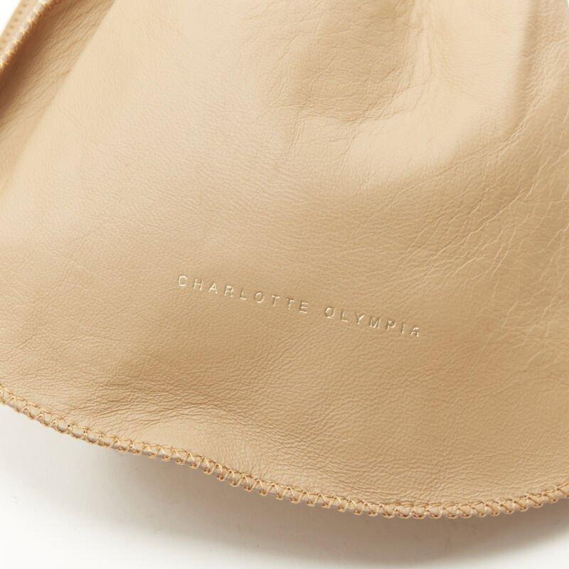 CHARLOTTE OLYMPIA Precious Pouch gold Kitty print tan leather drawstring bag 6