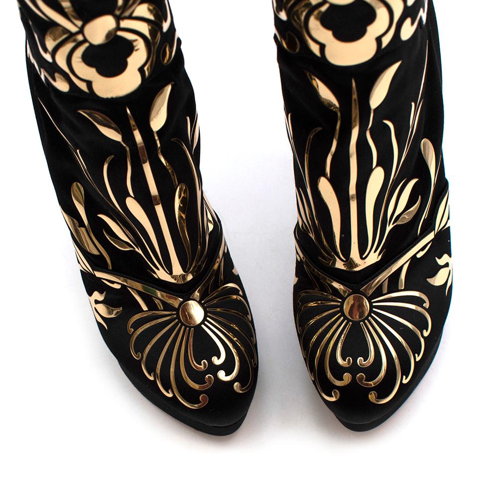 Charlotte Olympia Prosperity Black & Gold Knee High Boots - Size EU 38 In New Condition In London, GB