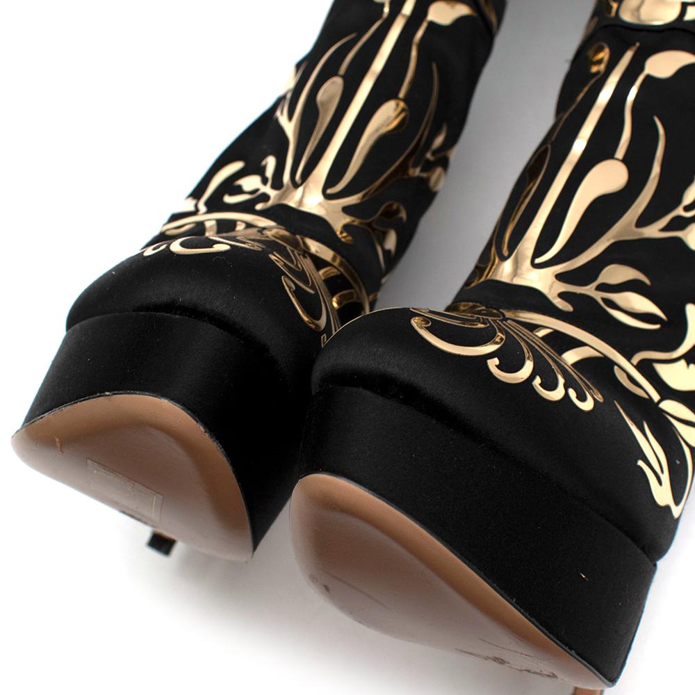 Women's Charlotte Olympia Prosperity Black & Gold Knee High Boots - Size EU 38