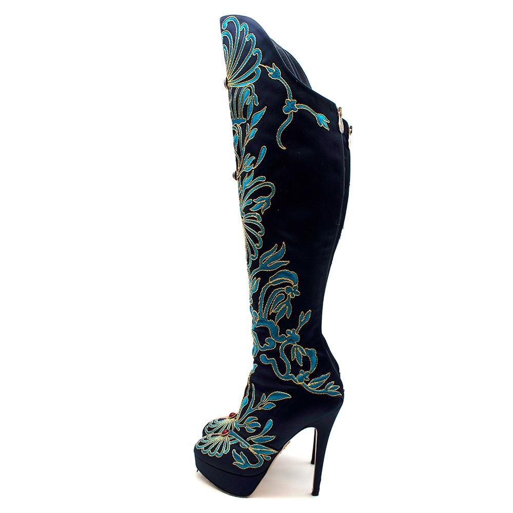 Charlotte Olympia Prosperity Blue & Gold Knee High Boots - Size EU 38 In Excellent Condition In London, GB
