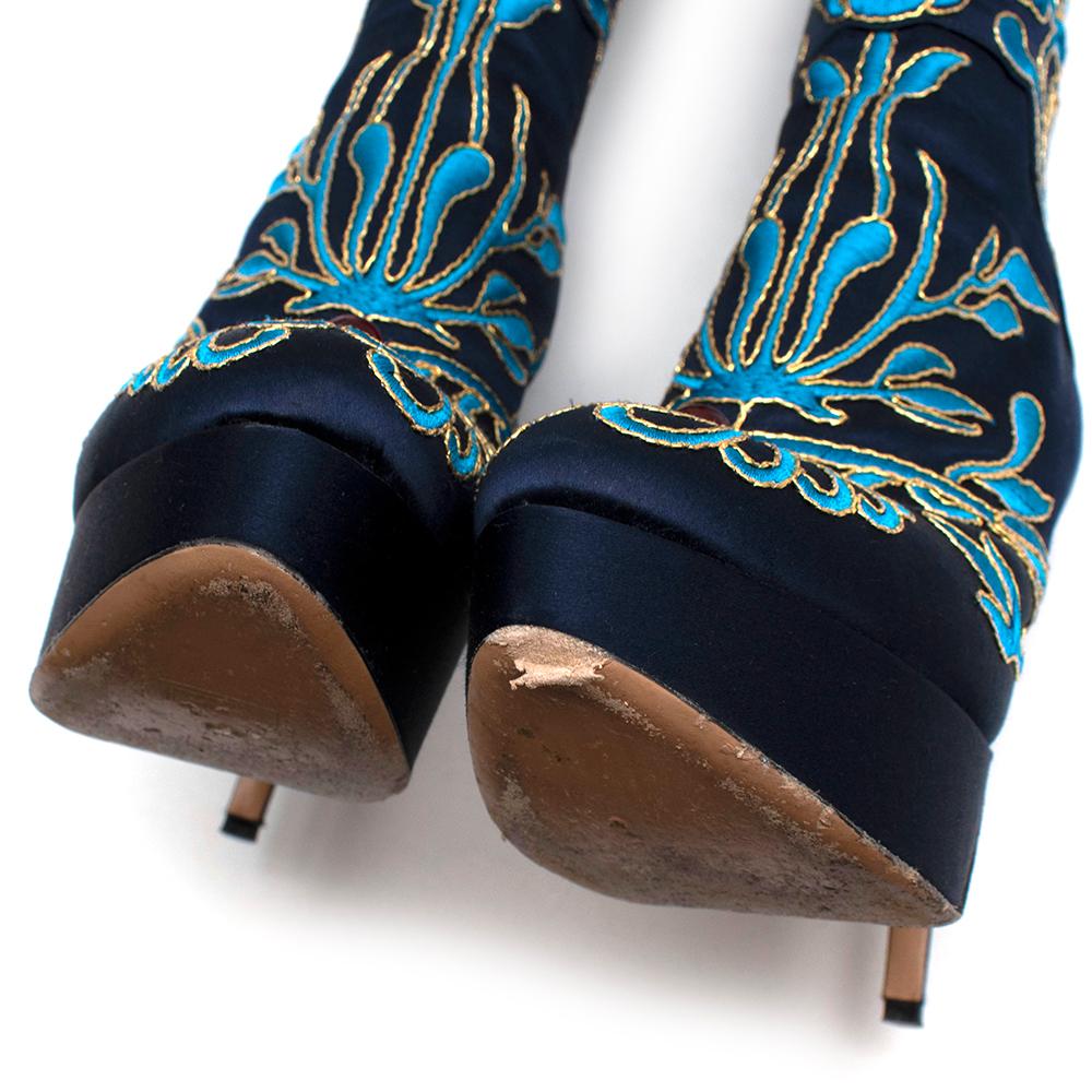 Charlotte Olympia Prosperity Blue & Gold Knee High Boots - Size EU 38 3