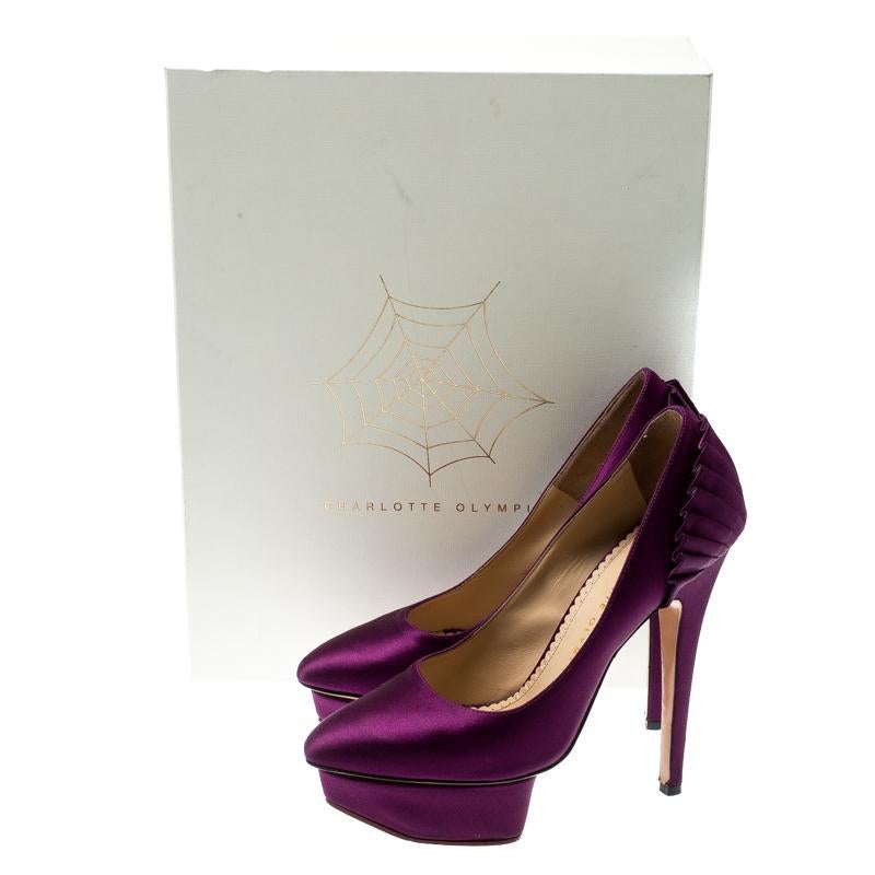 Charlotte Olympia Purple Paloma Fan-pleat Satin Pumps Size 36.5 3