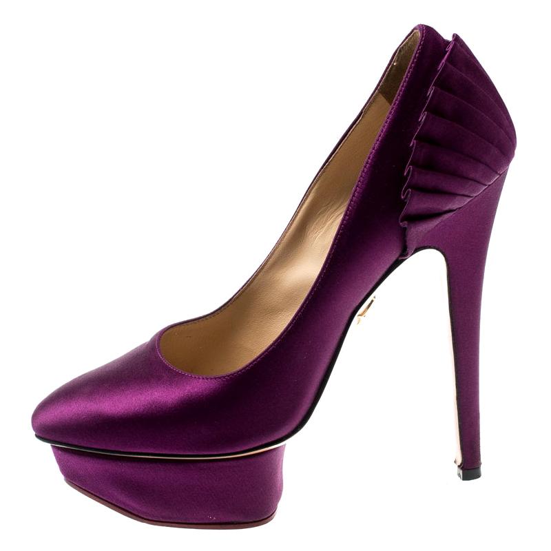 Charlotte Olympia Purple Paloma Fan-pleat Satin Pumps Size 36.5