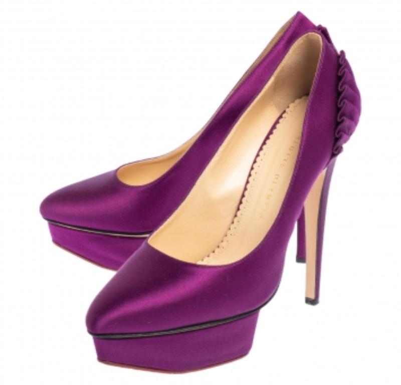 Charlotte Olympia escarpins Paloma à plateforme plissés en satin violet taille 38.5 en vente 1