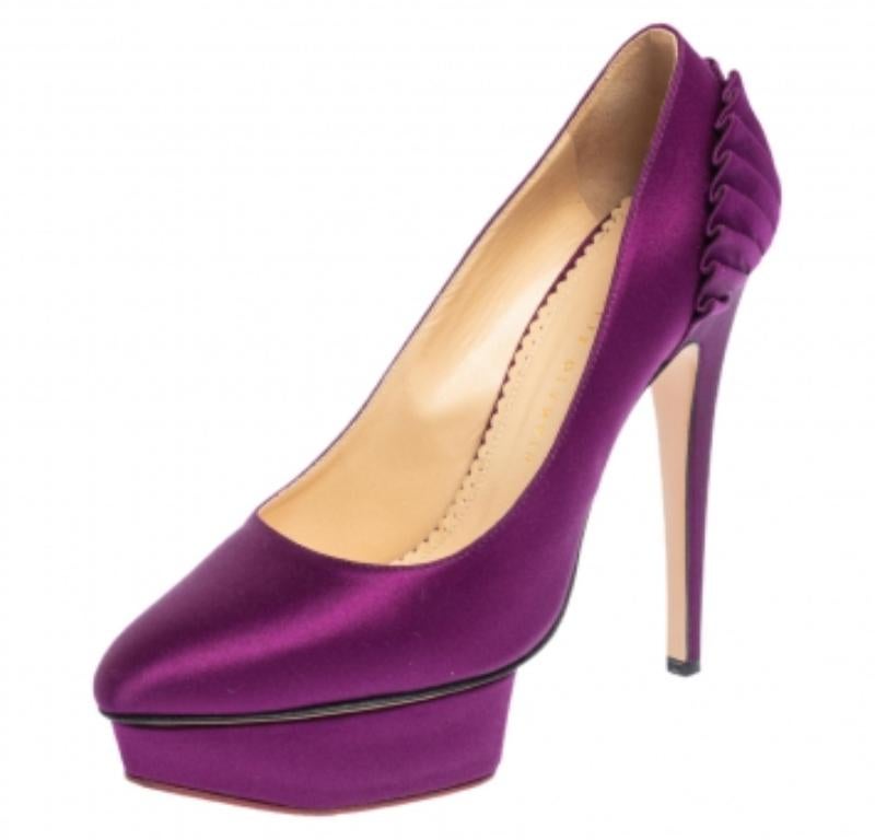 Charlotte Olympia escarpins Paloma à plateforme plissés en satin violet taille 38.5 en vente 2