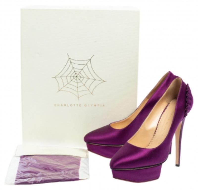 Charlotte Olympia escarpins Paloma à plateforme plissés en satin violet taille 38.5 en vente 3