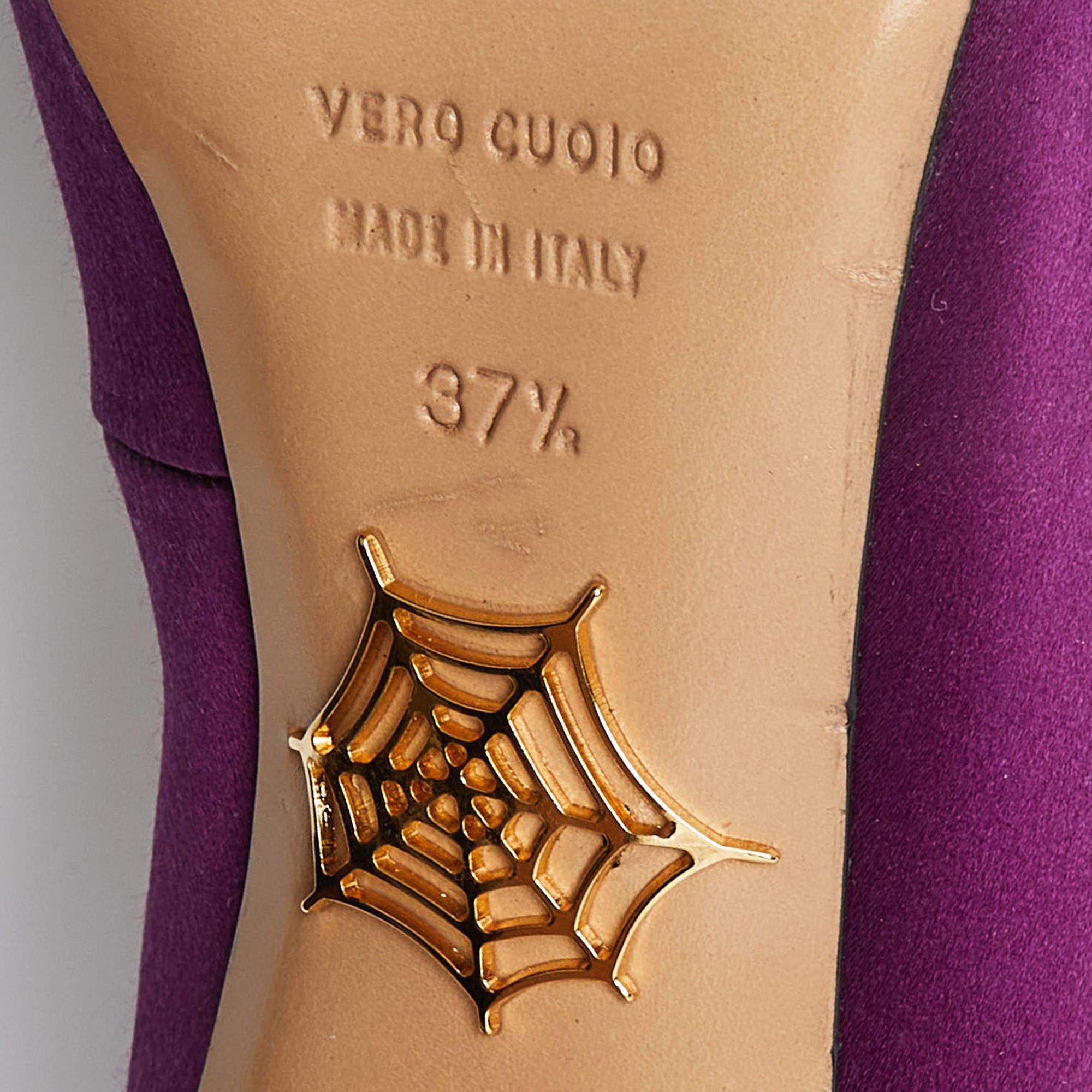 Charlotte Olympia Purple Satin Peep Toe Platform Pumps Size 37.5 For Sale 4