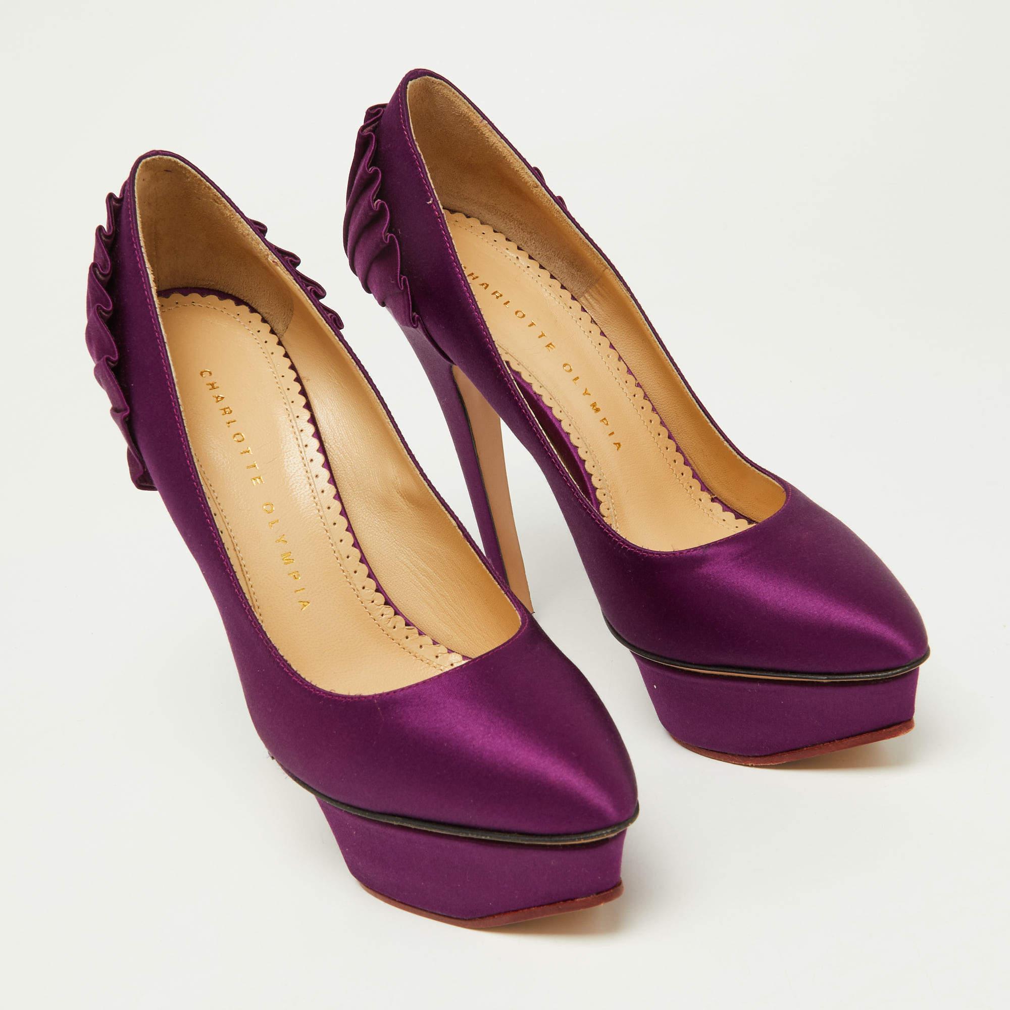 Women's Charlotte Olympia Purple Satin Platform Pumps Size 36 For Sale
