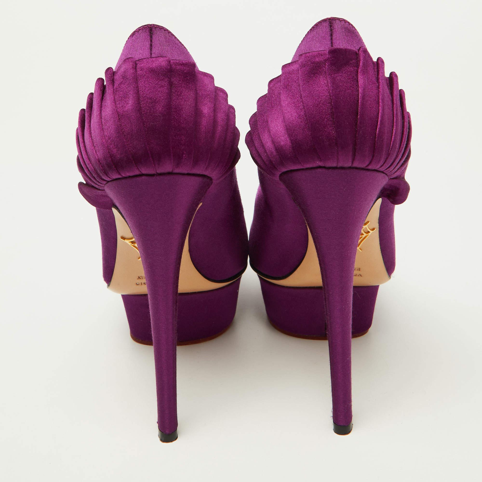 Charlotte Olympia Purple Satin Platform Pumps Size 36 For Sale 1
